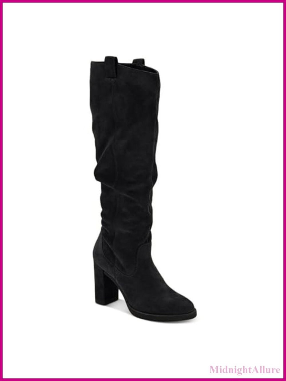 Womens Knee High Boots Chunky Block Heel Wide Calf Faux Suede Round Toe Zip